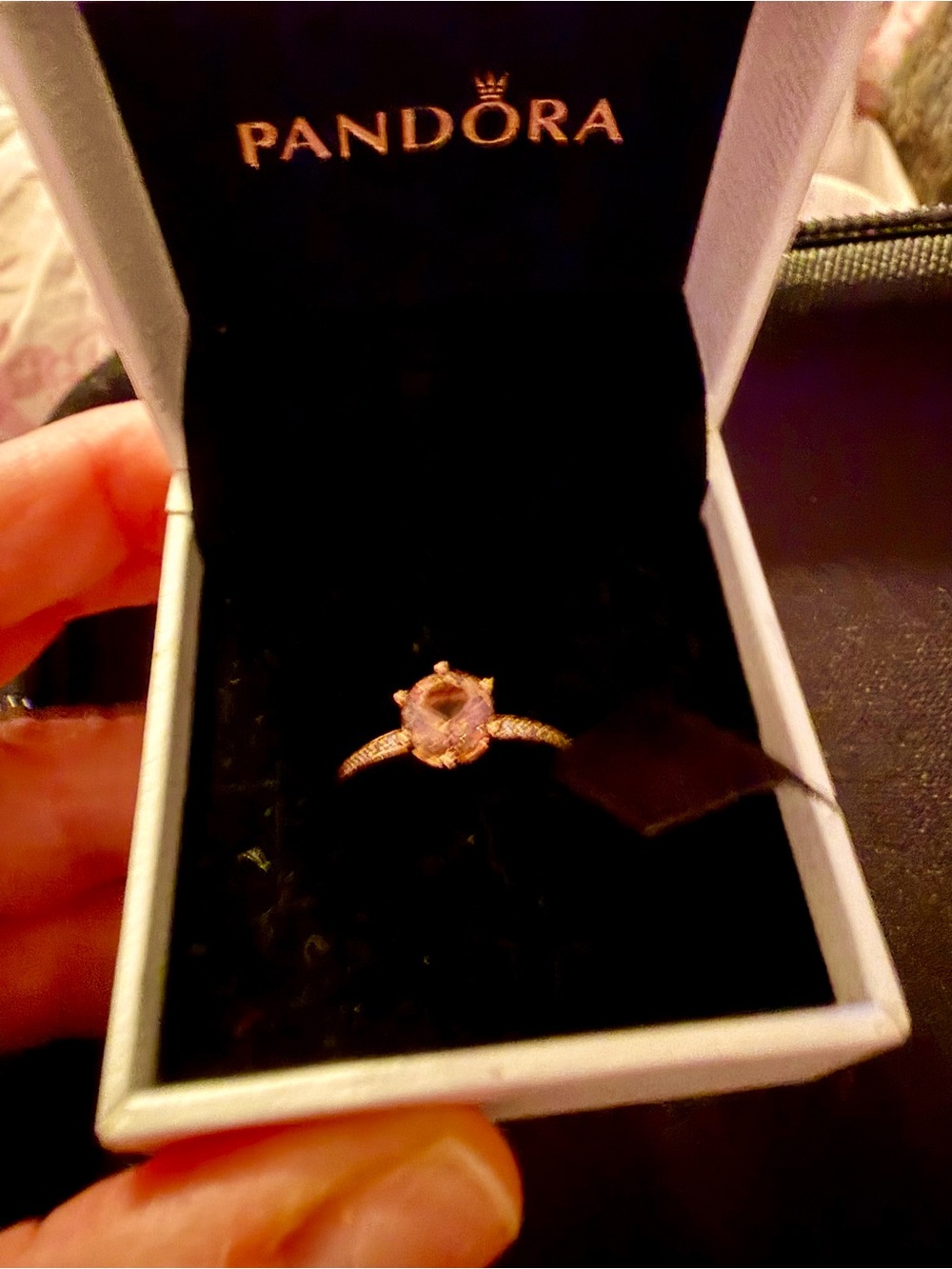 Pandora Rose Gold Ring with Blush Pink Center and Pavé Accents - Picture 3 of 3
